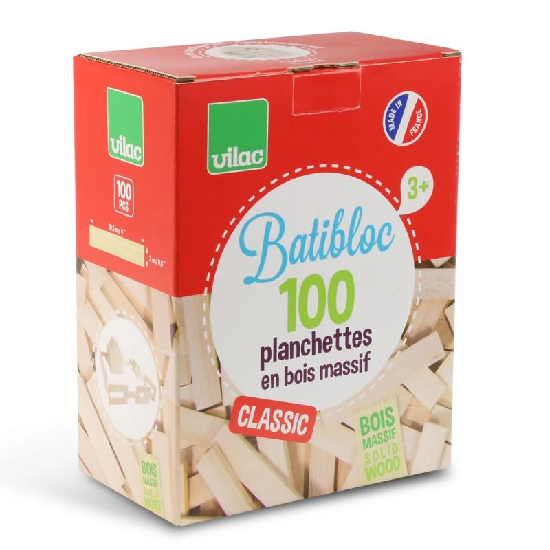 Vilac Batibloc Classic 100 Planchettes En Bois Massif