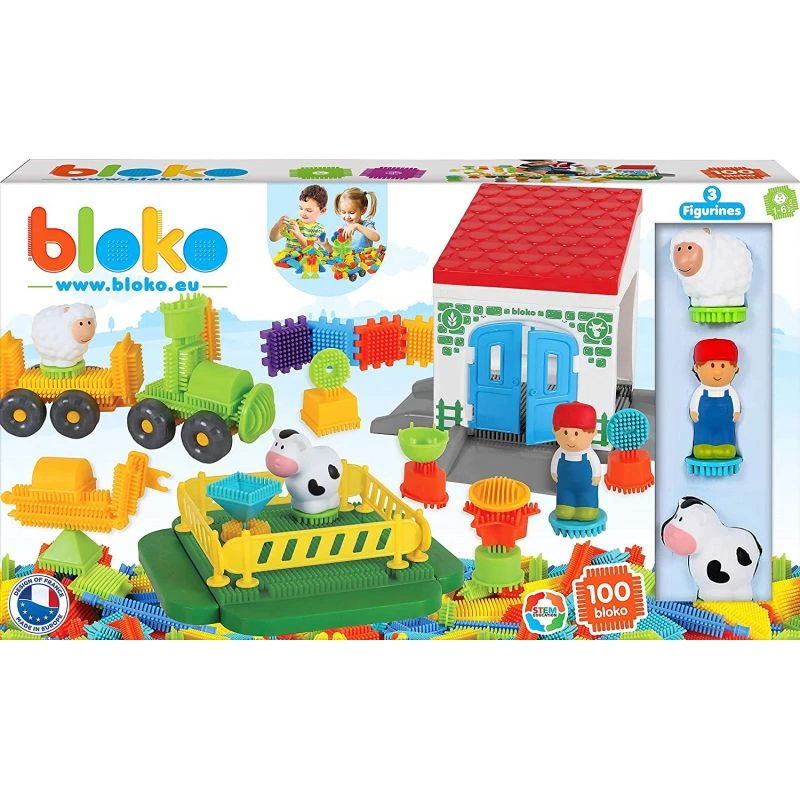 Coffret De 100 BIoko Avec 1 Ferme Et 3 Figurines 3D